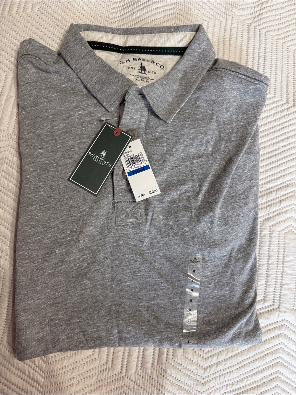 G.H. Bass & Co. Men's Gray Heather Polo Xl lightweight cotton
